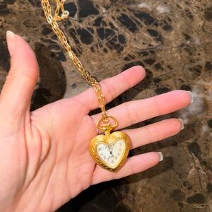 Gold Heart Pendant Watch Necklace - Women Jewelry-not working